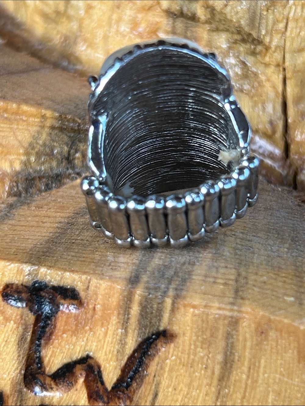 Vintage White Cat's Eye Cocktail Ring with Crystal Halo - Picture 5 of 8